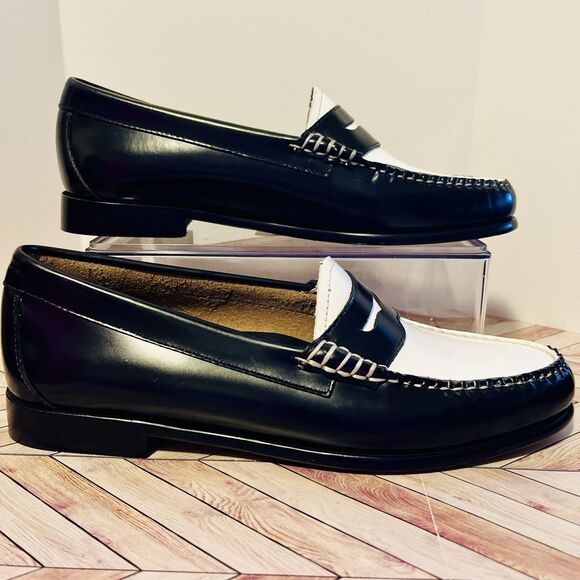 GH Bass Weejuns Whitney Penny Loafers Womens 9.5 M Black White Leather Preppy - Picture 1 of 8